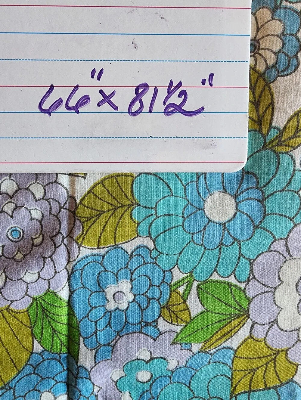 Vintage 70s Floral Blue & Green  Full Flat Percale Sheet 66 X 81 1/2 in.